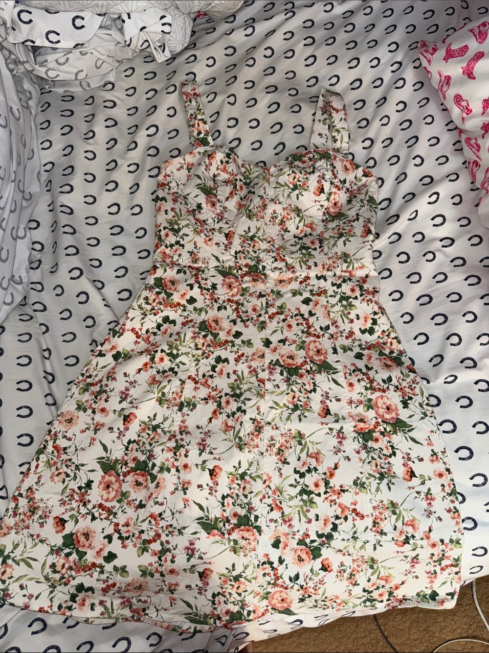 Enfocus Studio Cream Dress with Pink & Green Floral Accents